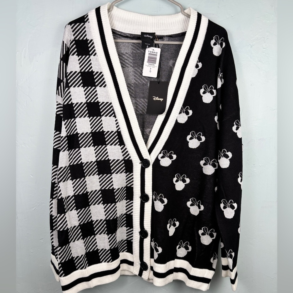 Torrid Disney Monochrome Checkered and Minnie Mouse Cardigan